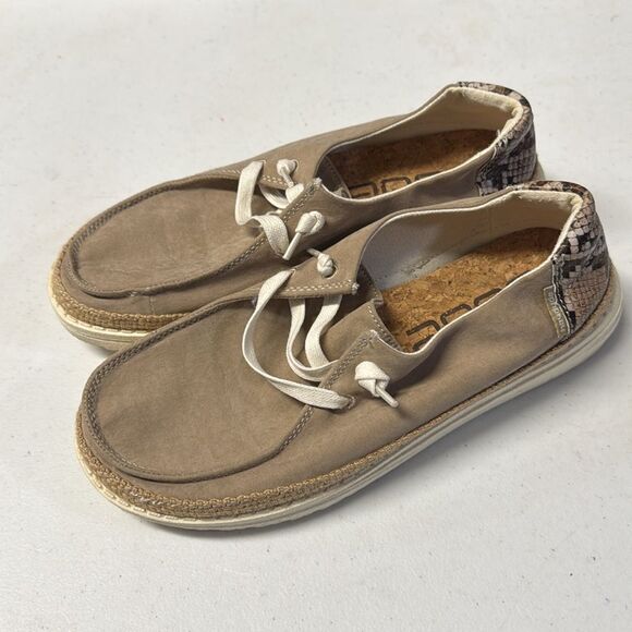 Hey Dude Wendy Slip On Python Brown Lace Up Comfort Snakeskin Print Cork Insole - Picture 3 of 7